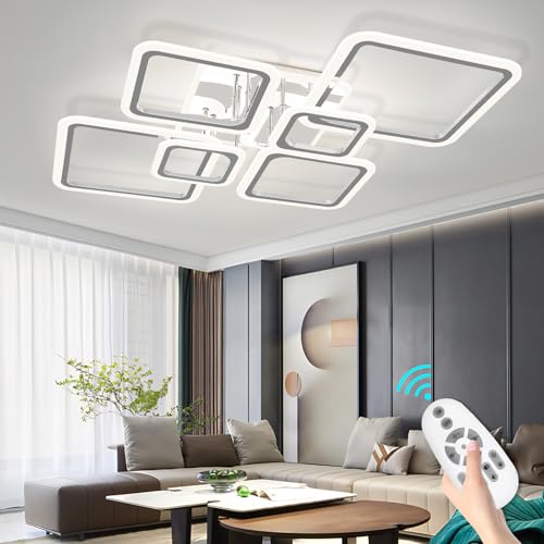 Modern LED Ceiling Lights for Bedroom 36.2'' Dimmable Square 6+1 Rings Ceiling Lights for Living Room with Remote Control 130W for Kitchen