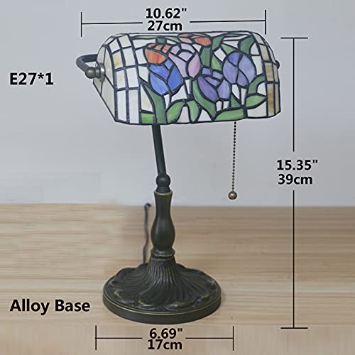 Tiffany Style Bankers Table Lamp Stained Glass Piano Desk Lamp Vintage Bedroom Bedside Lamp for Study