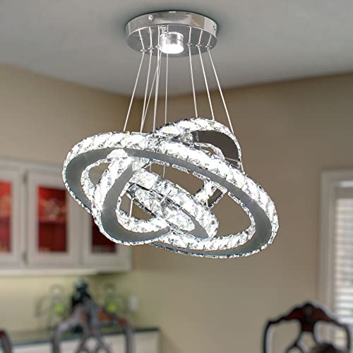 3 Ring Crystal Chandelier Adjustable Dimmable LED Pendant