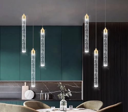 Pendant Lights Kitchen Island Mini Chandelier Gold Pendant Light Crystal Light fixtures Adjustable Hanging Ceiling Hanging Lights Bubble Mini Crystal Ceiling Light for Dining Room Bedroom 2700K 6000K