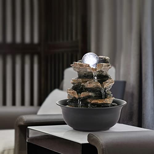 Indoor Water Fountain Tabletop Fountain Stacked Rock with LED Light