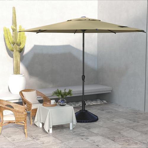 9FT Lyon Outdoor Patio Umbrella Outdoor Table Umbrella with Push Button Tilt and Crank Market Umbrella 8 Sturdy Ribs UV Protection Waterproof for Garden Deck Backyard Pool Tan