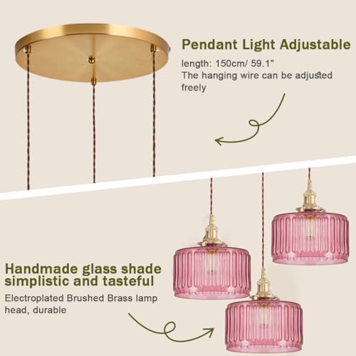 Gold Cluster Chandelier Globe Glass Ceiling Pendant Lights Pink Hanging Pendant Light Brushed Brass Dining Room Chandeliers Mid Century Modern Hanging Light Kitchen Adjustable Cord