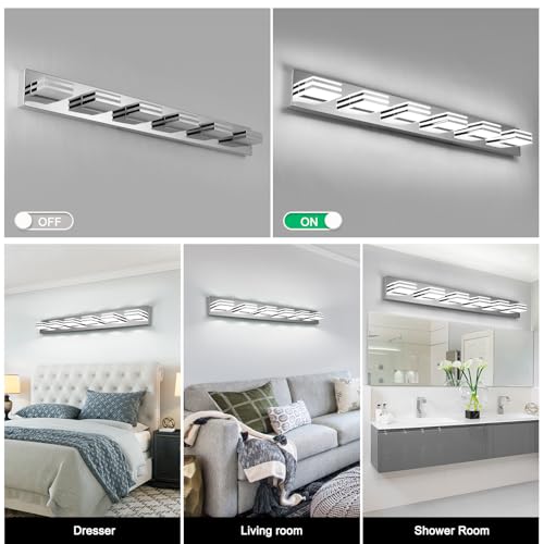 Modern Bathroom Light Fixtures 6 Light LED Vanity Lighting Bar 41 Inch Wall Lights above Mirror 36W Mirror Light Fixtures Chrome Bath Lamps 6000K Restroom Sink Light Long Vanity Sconces Lights (6 Count)