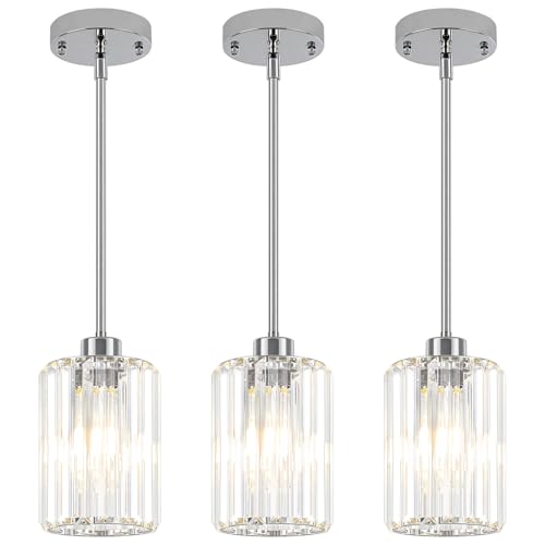 3 Pack Chrome Crystal Pendant Lights Modern Kitchen Lighting Fixtures (3 Count)