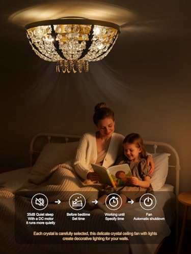 20" Gold Crystal Fandelier Ceiling Fan with Light (Crystal Fandelier)