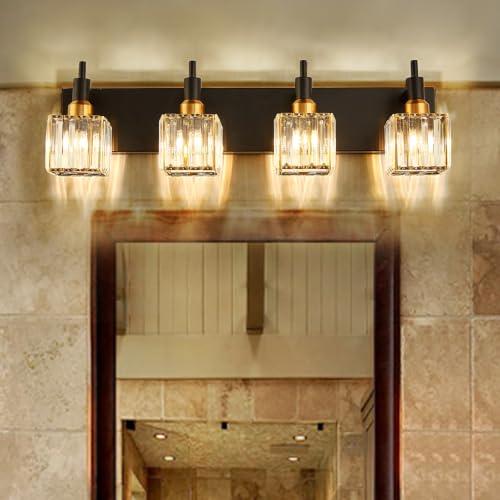 Gold Black Crystal Bathroom Lighting Fixtures