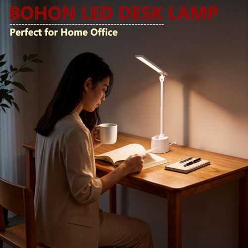 Small Desk Lamp with USB C Charging Port 5 Colors Stepless Dim White (Matte White / Compact)