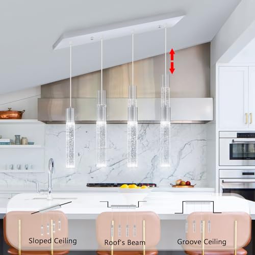 4 Lights Mini Crystal Pendant Light for Kitchen Island (4 Count)