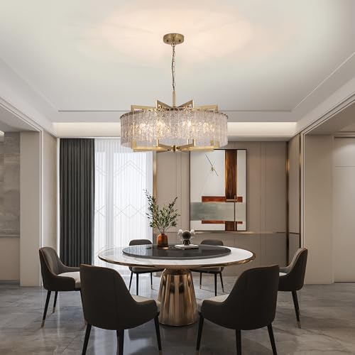Crystal Gold Chandelier Lighting Fixture Luxury Glass Pendant 30"
