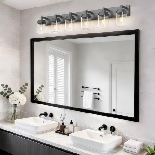Matte Black Bathroom Light Fixtures (Black / 6-Light)