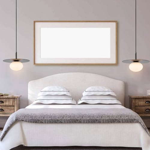 Modern Globe Pendant Lighting Set of 2 Milky White Glass Shade Matte Black Farmhouse Pendant Light 11.81" Dome Industrial Hanging Ceiling Light Fixture Kitchen Island Dinning Room Bedroom (2 Count)