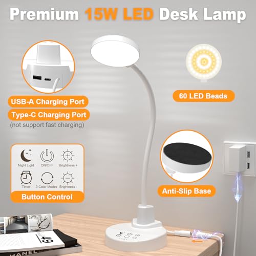 15W LED Desk Lamp with USB Charging Ports