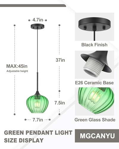 2 Pack Green Glass Pendant Lights Kitchen Island with Black Finish (2 Count)