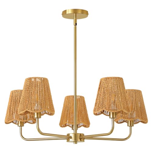 Rattan Chandelier for Dining Room Gold Boho Chandelier for Bedroom