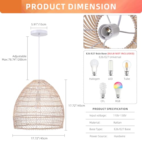 1 Light Rattan Woven Pendant Light Shades