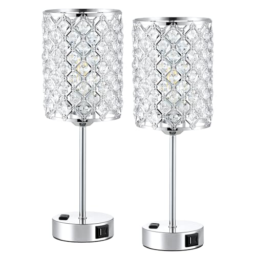 Sliver Crystal Table Lamps for Bedroom Set of 2 (2 Count)