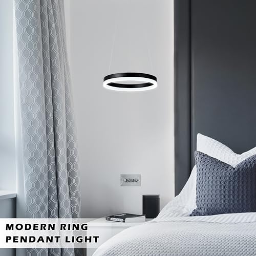 12" Black Led Ring Chandelier Ring Modern Led Chandelier Modern Pendant Lights Adjustable Height Light Contemporary Light Fixture for Kitchen Island Bedroom Dining Room Living Room