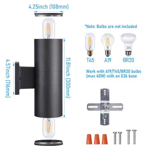 2 Pack 12" Outdoor Cylinder Wall Light (2 Count)