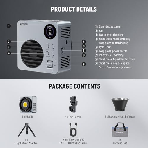 80W LED Video Light with 72Wh Battery