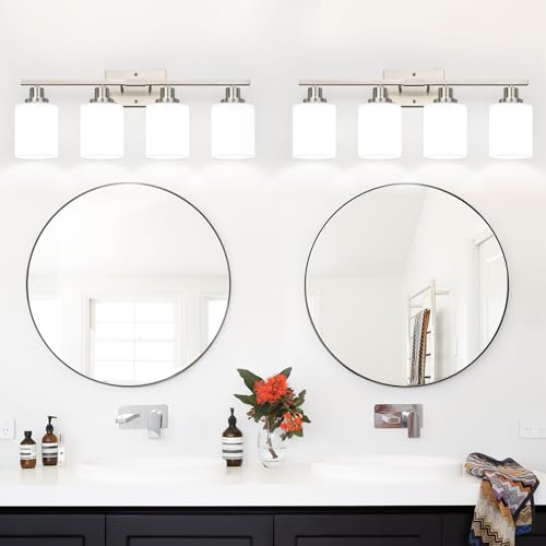 4 Light Vanity Light with Milky White Shades (4 Count)