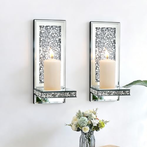 Mirrored Candle Sconces with Acrylic Diamond (2 Count)