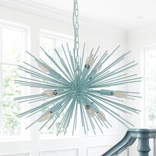 24in 9 Light Blue Modern Sputnik Chandelier Mid