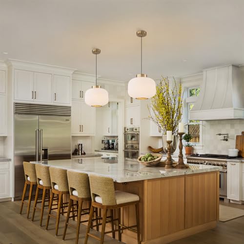 EDSILIVE White Glass Pendant Lights Kitchen Island 11.81" Antique Lantern White Glass Hanging Ceiling Light Fixture with Adjustable Wire for Dining Room Kitchen Table