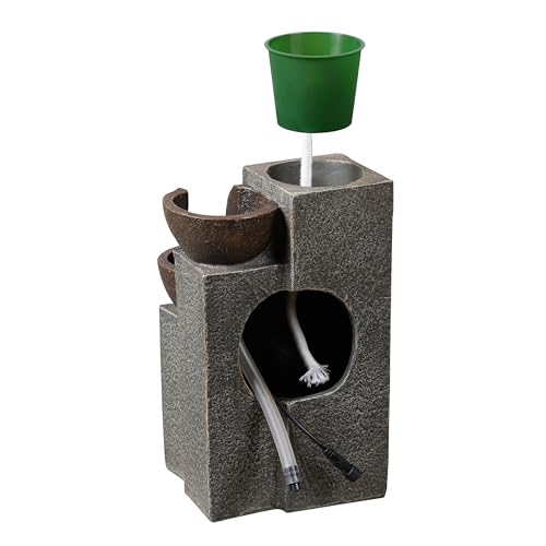 Resin Tabletop Waterfall Fountain with LED Light & Plant Pot
