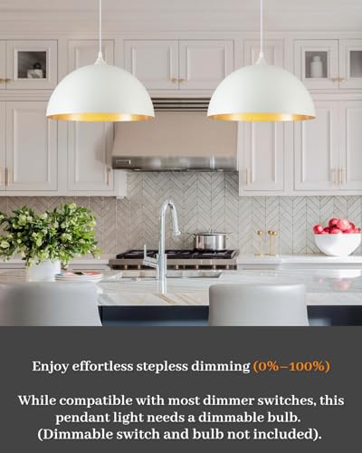 White and Gold Dome Pendant Light (2 Count)