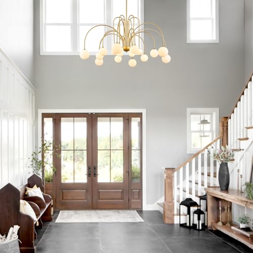 Gold Sputnik Chandelier with Milk Glass Globe 18 Lights L59 Inch
