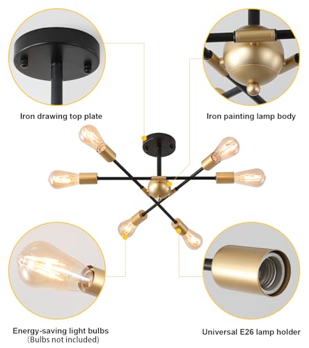 Modern Semi Flush Mount Ceiling Light Fixture Black and Gold Close to Ceiling Light 6
