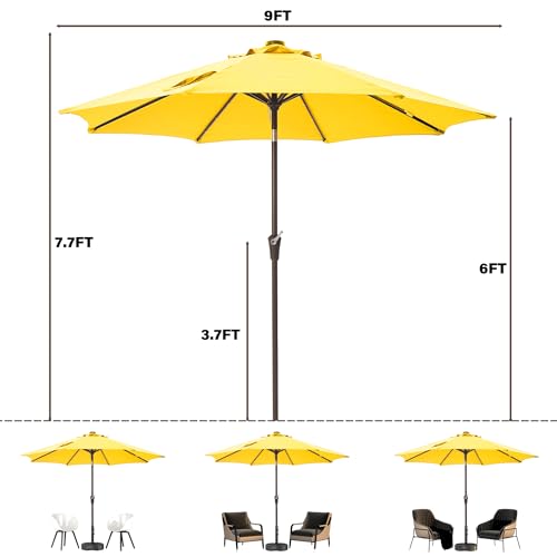9 ft Patio Umbrella Outdoor Umbrella Patio with sloar lights yellow