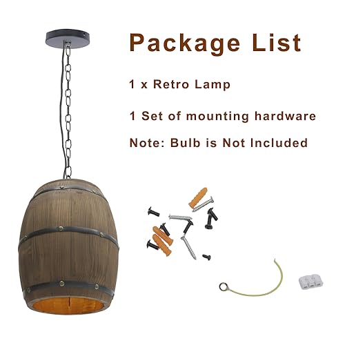 Wooden Wine Barrel Chandelier Bar Cafe Lights Vintage Rustic Wine Barrel Decor Hanging Light Kitchen Light Fixtures Pendant Lamp Barrel Shade Ceiling Light Farmhouse Pendant Light
