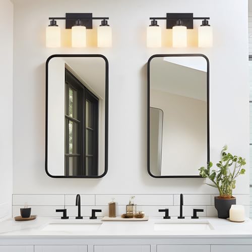 3 Light Black Bathroom Light Fixture Over Mirror