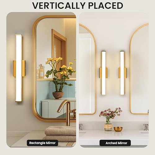 Modern LED Bathroom Vanity Light 24 inch 18W Dimmable 3CCT Bathroom Light Fixture Over Mirror Rectangle Bath Vanity Light Bar with Double Layer Acrylic Shade (24 inch(es))