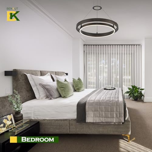 Modern LED Chandelier Vintage Black Brown Dimmable Circular LED Pendant Light with Remote Ring Chandelier Dining Room Light Fixtures for Kitchen Island Living Room Entryway