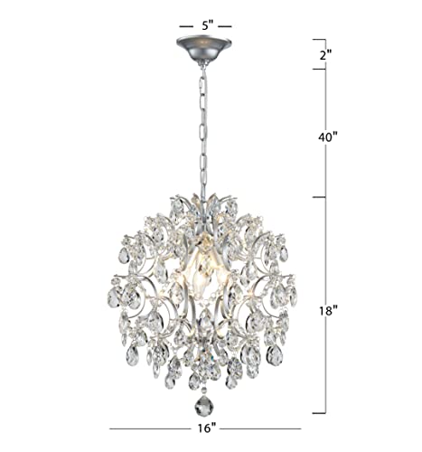 Chandelier Crystal Raindrop Lighting Ceiling Light Fixture Lamp for Dining Room Bathroom Bedroom Livingroom Entryway 3 E12 Bulbs Required D16 in x H18 in