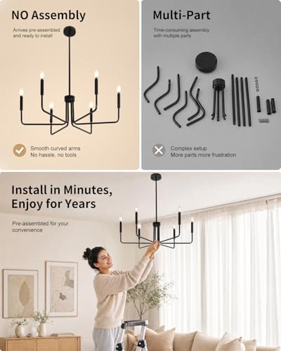 Black Chandelier for Dining Room, Modern 6-Light Farmhouse Chandeliers Lighting Fixture, Dimmable Industrial Pendant Lamps for Kitchen Island Living Room Bedroom Foyer Entryway