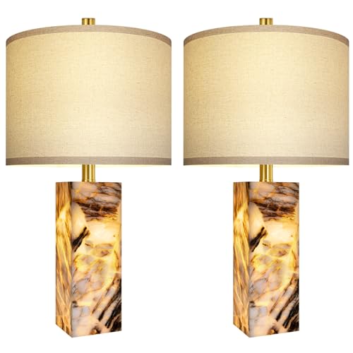 23" Alabaster Table Lamps Set of 2 with Night Light for Bedroom (2 Count)