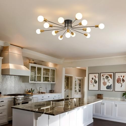 Black and Gold Oversized Semi Flush Mount Ceiling Light Fixture 13