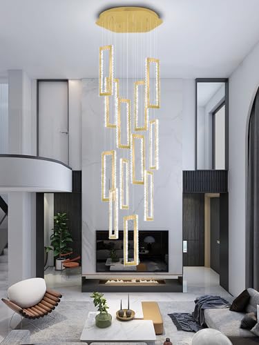 H158 Modern Chandelier 12 Rings Gold Chandelier Lighting Fixture High Ceiling Chandelier Suitable for Living Room Staircase Villa