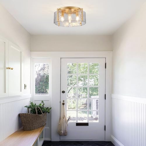 17.3" Modern Gold Semi Flush Mount Ceiling Light Fixture Glass 4
