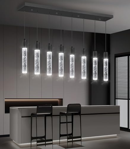 8 Lights Modern Crystal Chandeliers for Kitchen Island Pendants Lighting Fixture for Dining Room LED Ceiling Light for Hallway Foyer 6000K Black