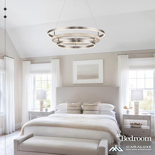 3 Ring LED Chandelier Modern Chandelier Weathered Wood Nickel Dimmable 24''