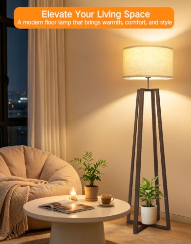 62" Mid Century Modern Vintage Lamps with Remote Control (Espresso Walnut)