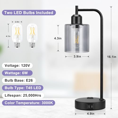 Industrial Touch Bedroom Lamps for Bedrooms Set of 2 (2 count)