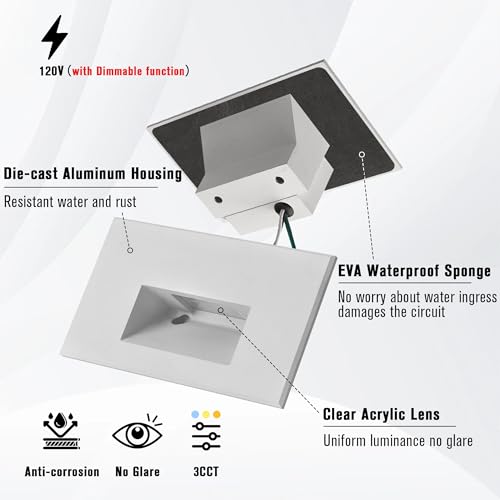 Step Lights Outdoor Indoor Stair Light LED 120V Dimmable 3CCT 6PACK (6 Count)