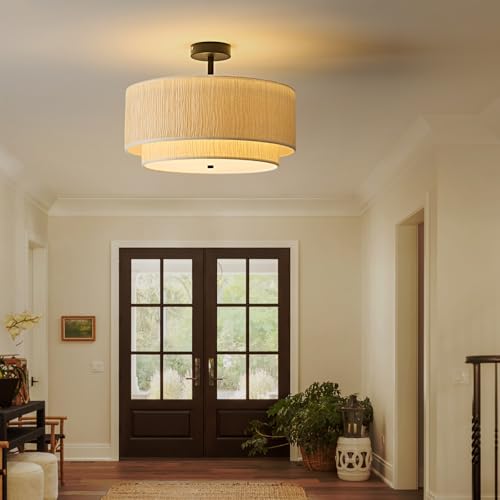 16" Black Semi Flush Mount Ceiling Light (Black)