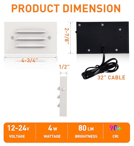 4 Inch 5CCT 12V 4W Low Voltage LED Step Light with Horizontal Louvered Faceplate for Steps Decks Stairs (6 Count)